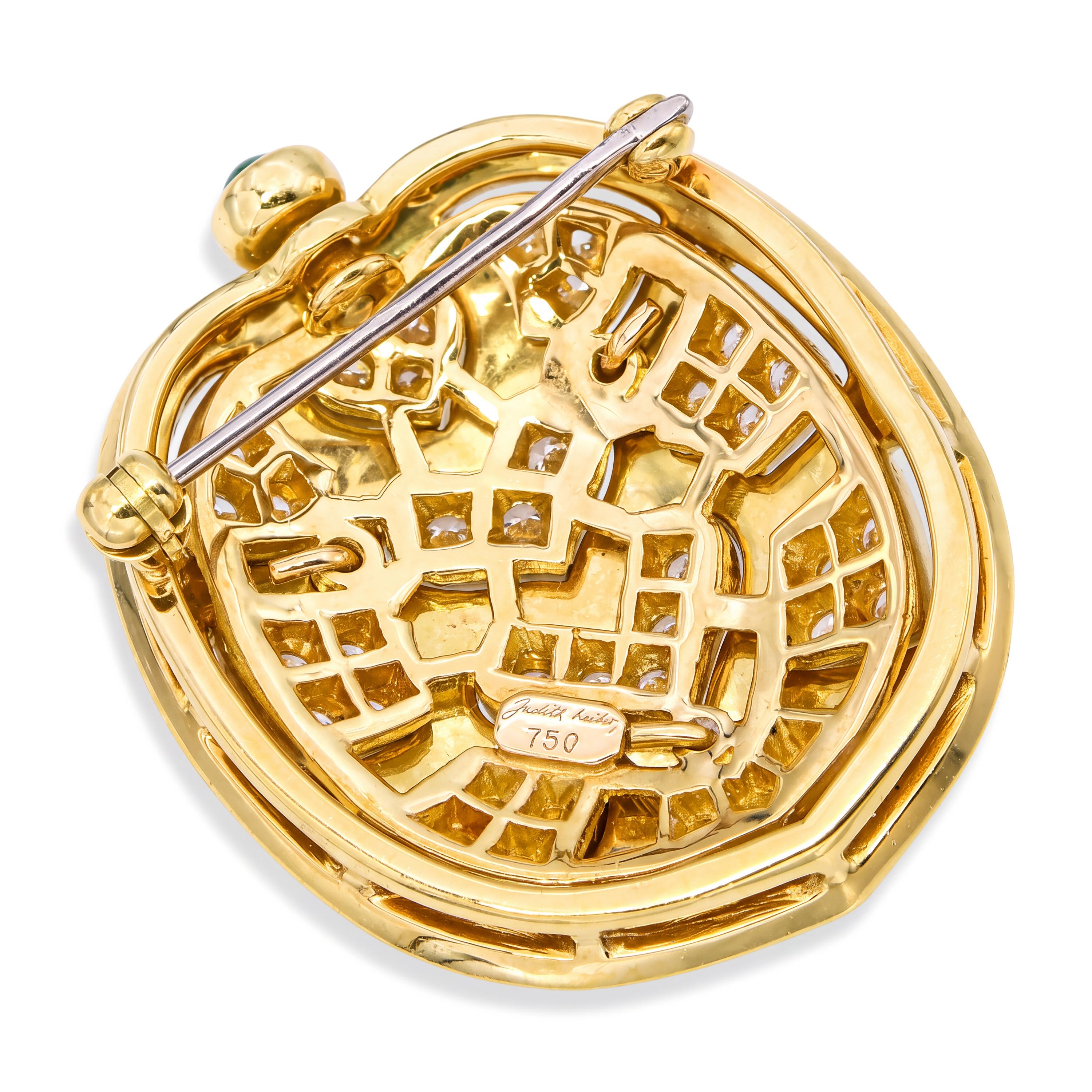 Judith Leiber 18k Yellow Gold Red Enamel and Diamond Turtle Brooch