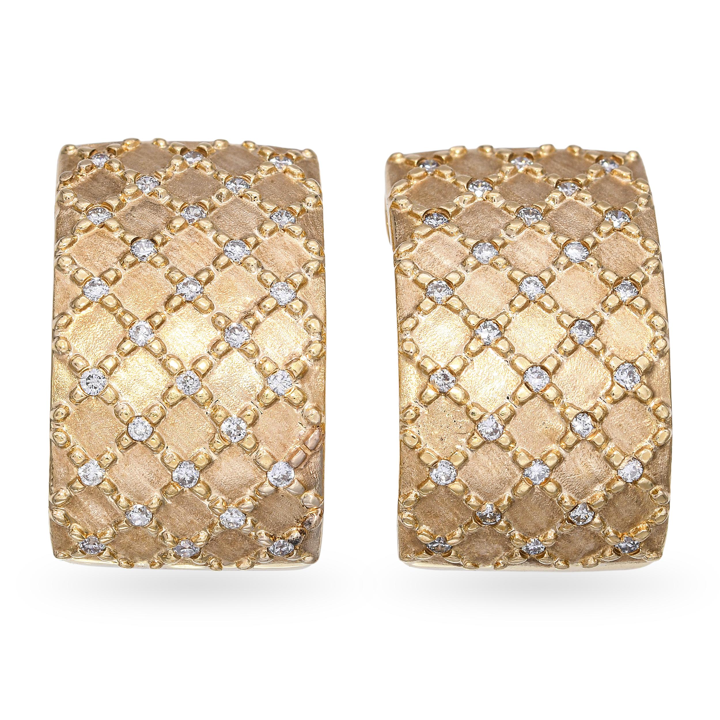 14k Yellow Gold Diamond Omega Back Huggie Earrings