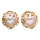 Vintage 14k Yellow Gold Mother of Pearl and Diamond Earrings