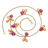 Italian 18k Yellow Gold Ruby and Gold Bead Drop Necklace