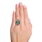 Vintage 18k Yellow Gold Emerald, Diamond, Sapphire, and Ruby Cluster Ring