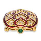 Judith Leiber 18k Yellow Gold Red Enamel and Diamond Turtle Brooch