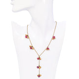 Italian 18k Yellow Gold Ruby and Gold Bead Drop Necklace