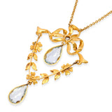 Antique Art Nouveau 14k Yellow Gold Topaz Pearl and Diamond Bow Detail Necklace
