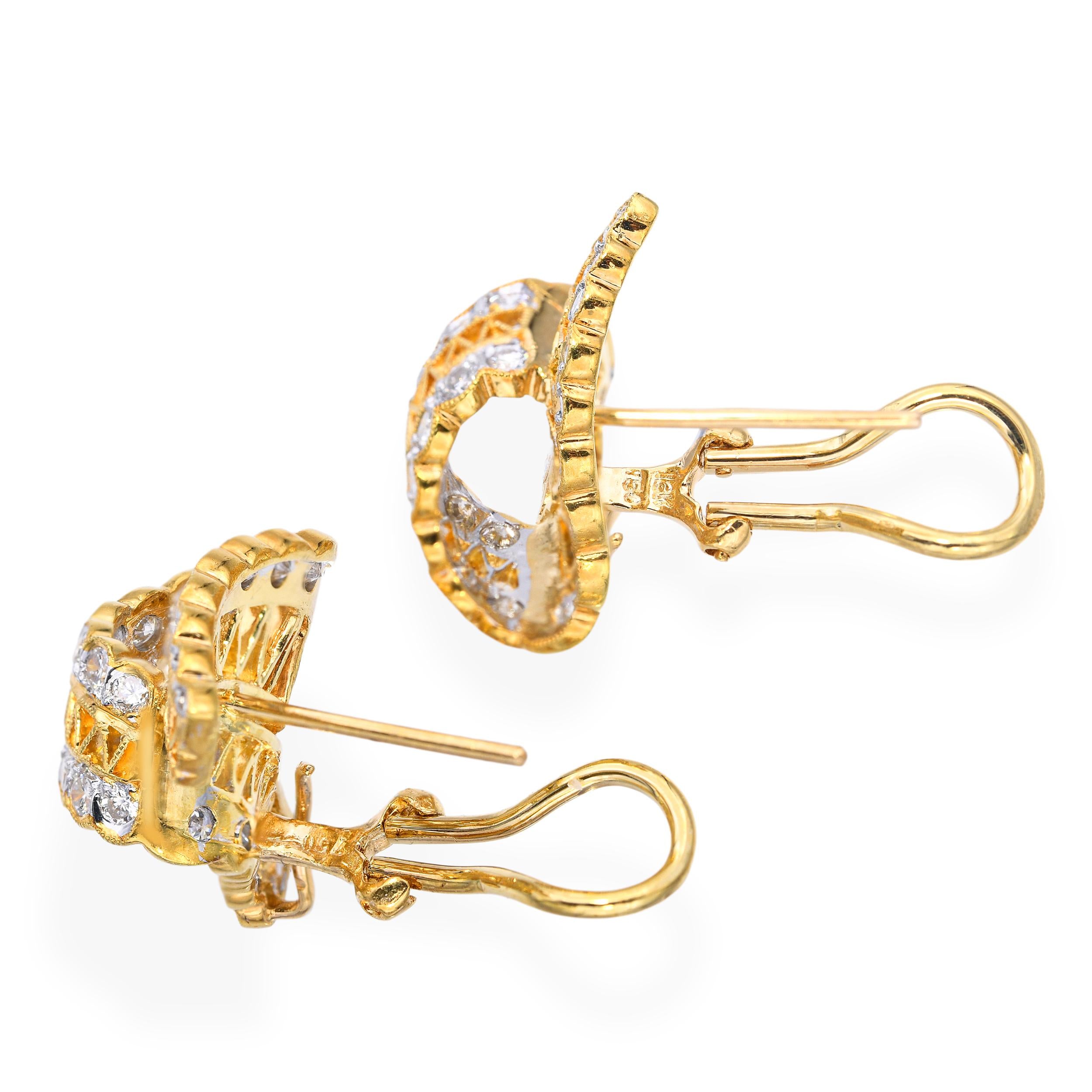 18k Yellow Gold 1.48tcw Diamond Ribbon Earrings