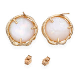 Vintage 14k Yellow Gold Mother of Pearl and Diamond Earrings