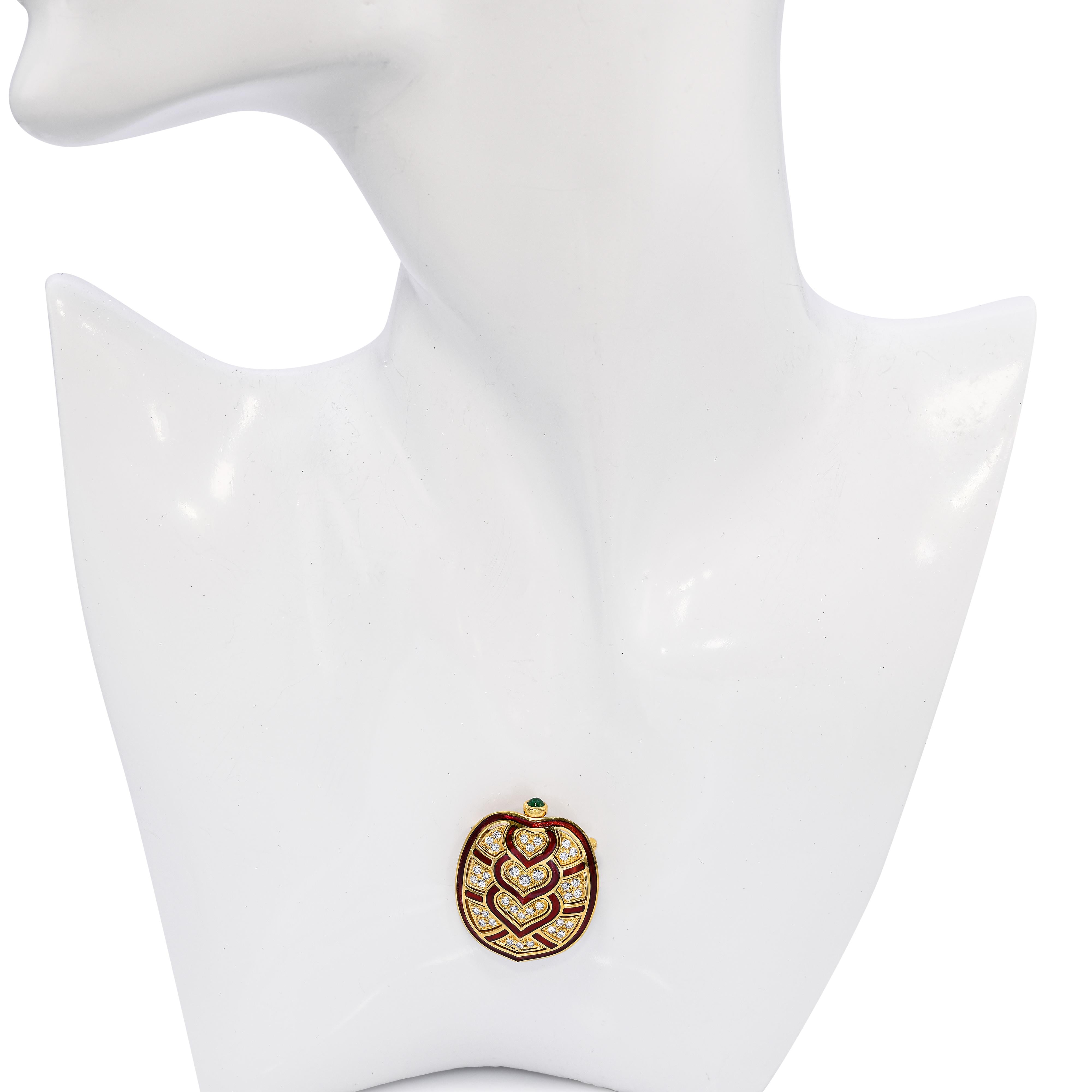 Judith Leiber 18k Yellow Gold Red Enamel and Diamond Turtle Brooch