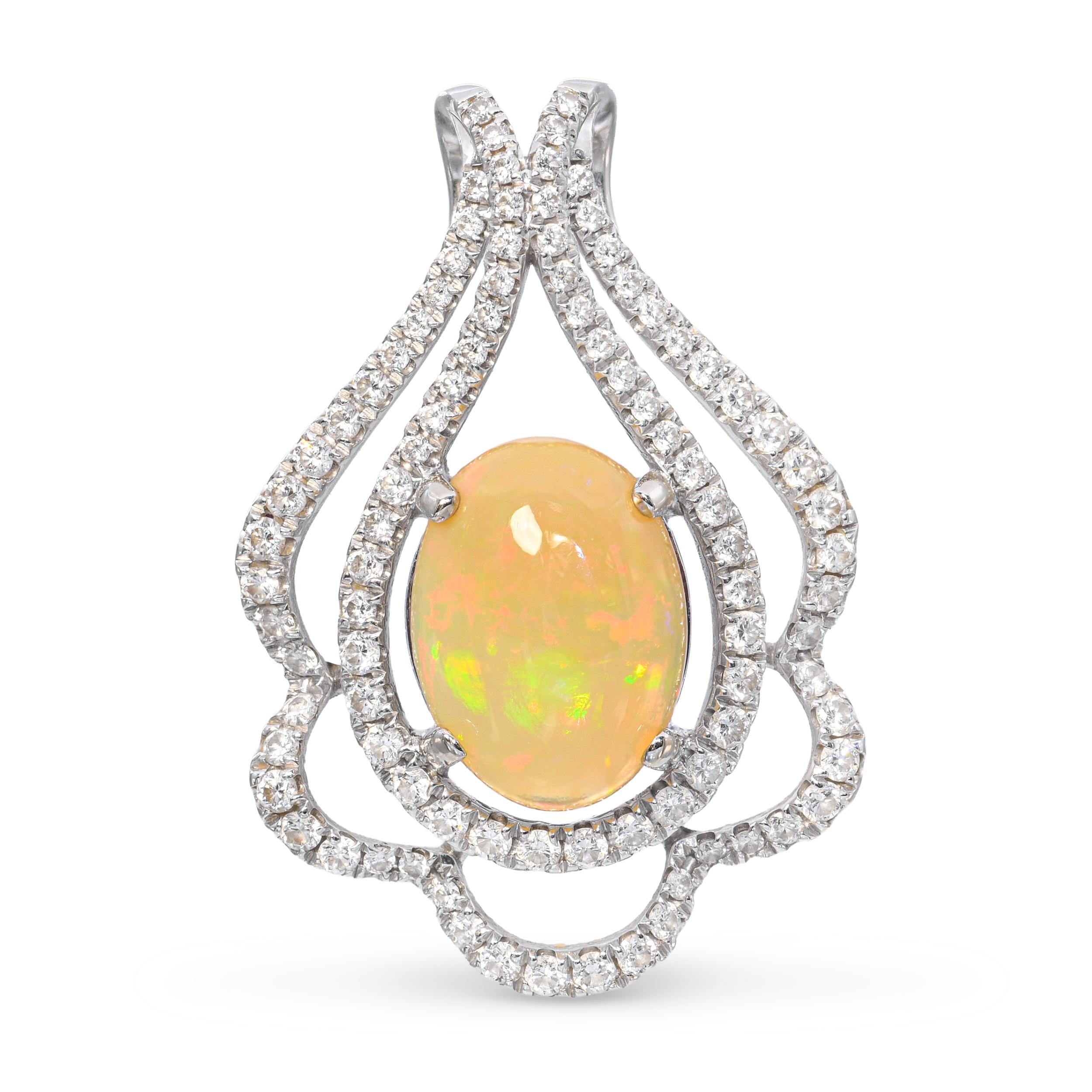 18k White Gold 2.89ct Opal and 1.13ctw Diamond Slide Pendant