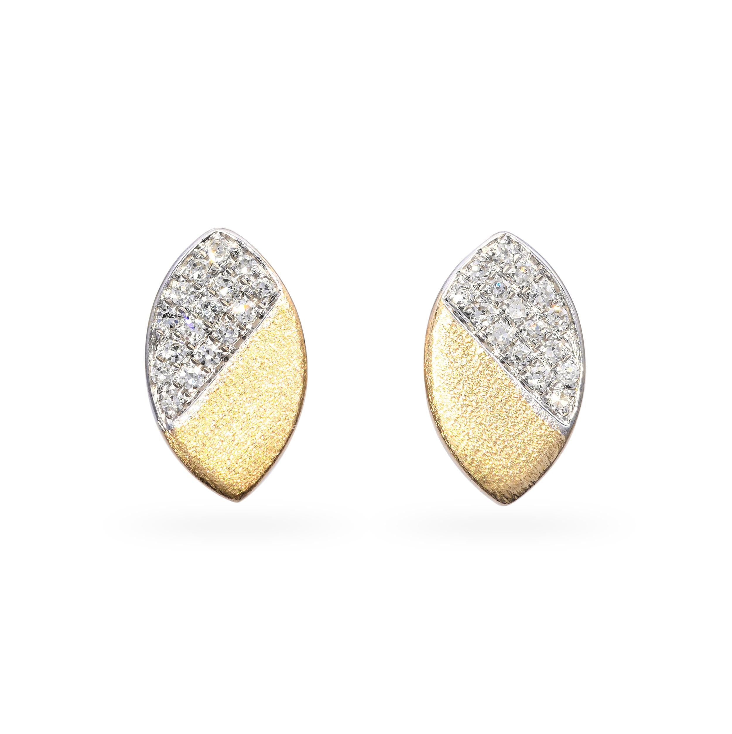 14k Yellow Gold Diamond Pave Marquise Shaped Earrings