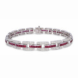 Vintage 14k White Gold Diamond and French Cut Ruby Bracelet
