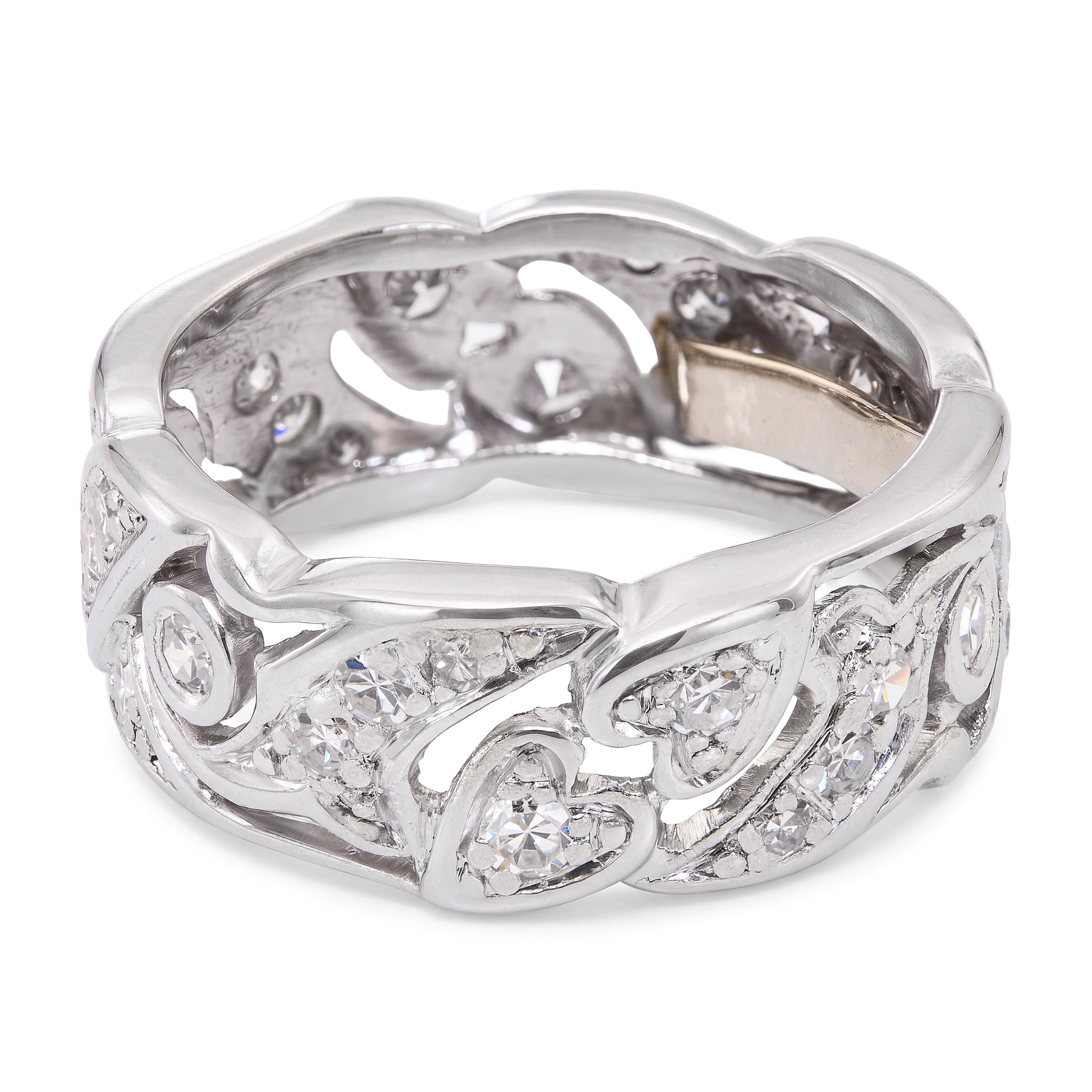 Vintage Platinum Diamond Floral Openwork Eternity Band Ring