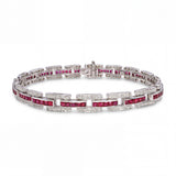Vintage 14k White Gold Diamond and French Cut Ruby Bracelet