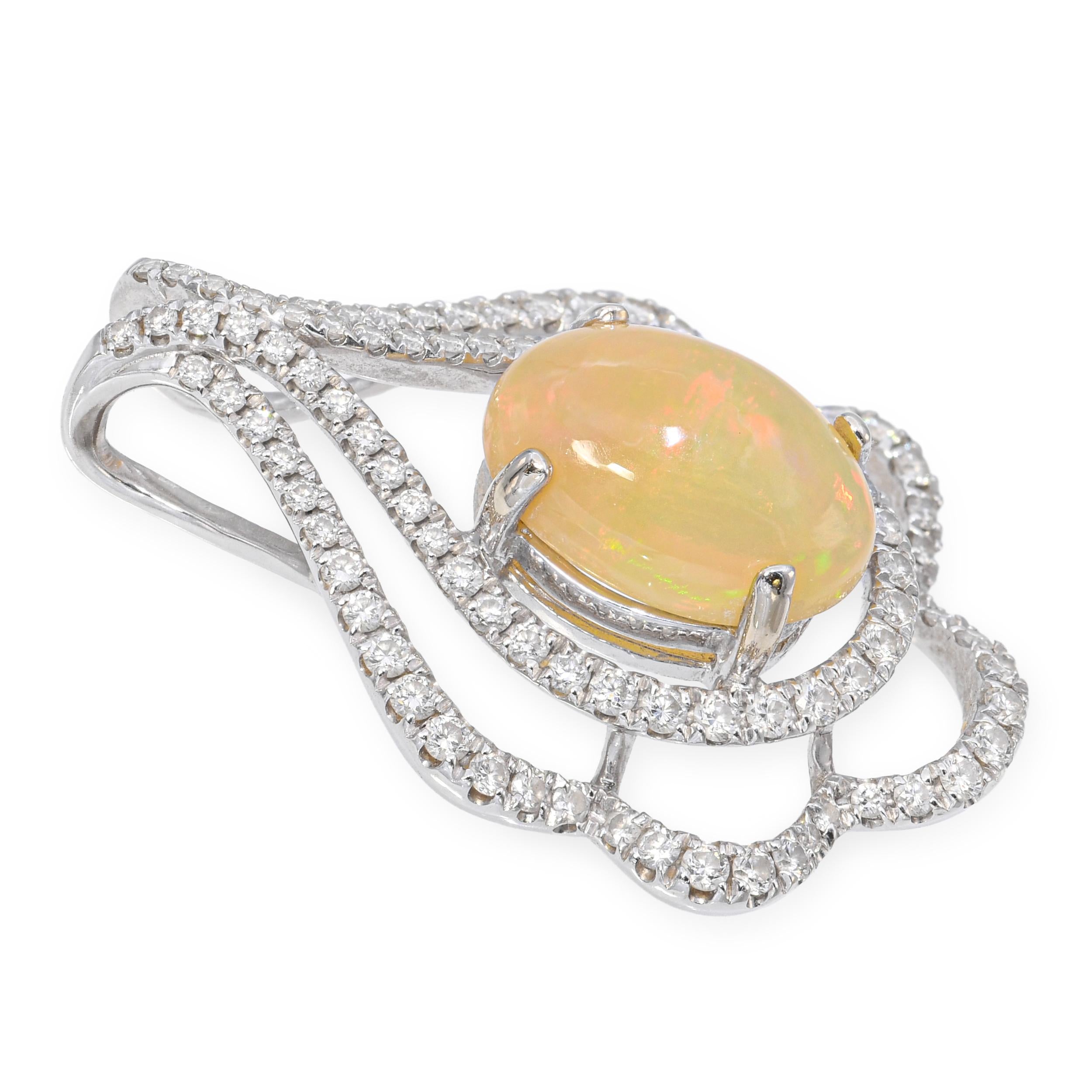 18k White Gold 2.89ct Opal and 1.13ctw Diamond Slide Pendant