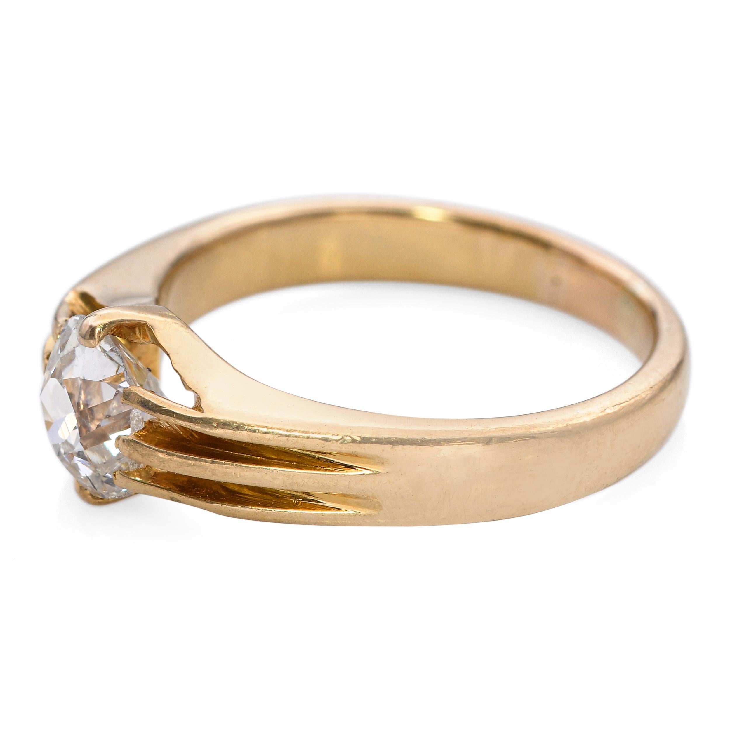 Antique 18k Yellow Gold Old Mine Cut 0.96ct Diamond Ring