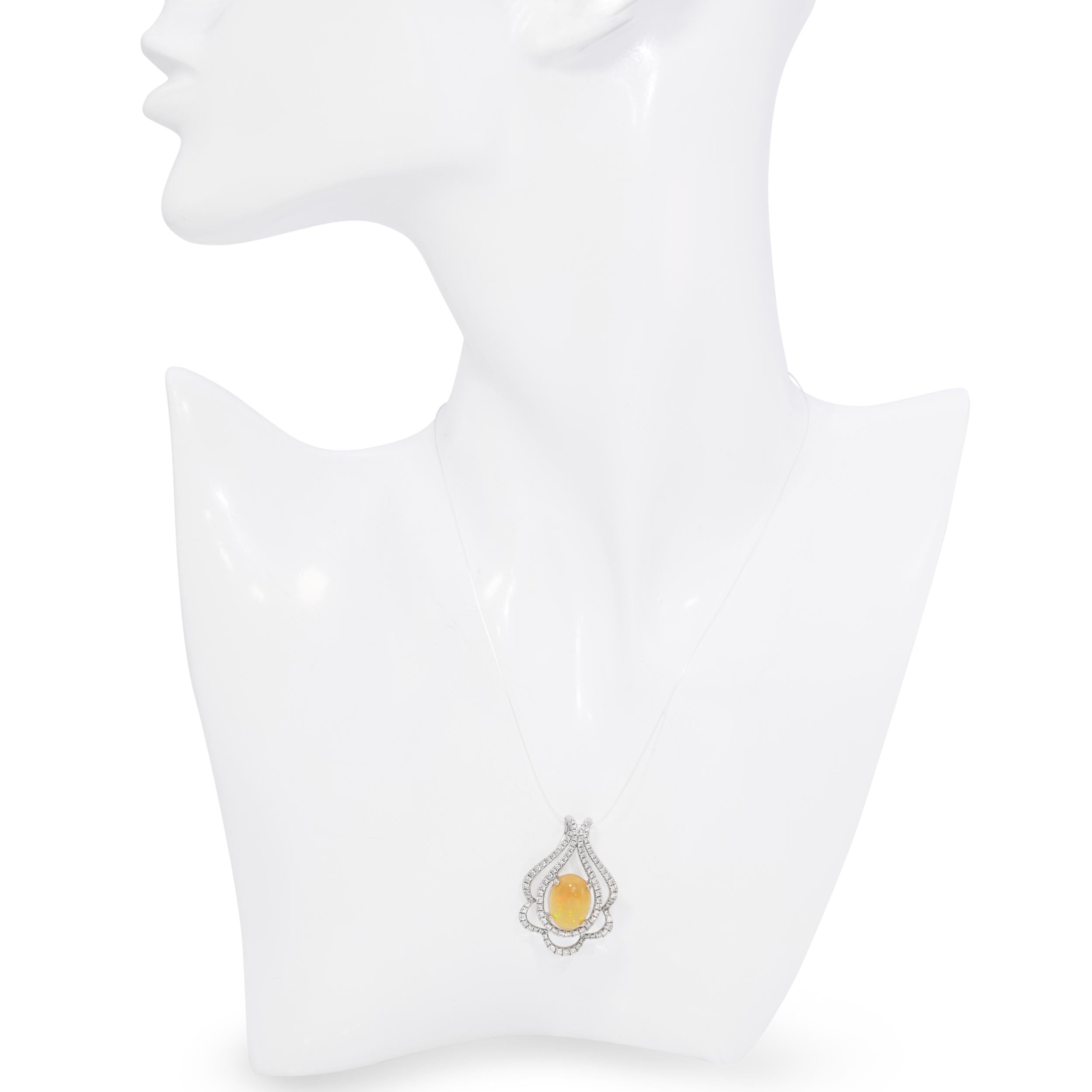 18k White Gold 2.89ct Opal and 1.13ctw Diamond Slide Pendant