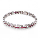Vintage 14k White Gold Diamond and French Cut Ruby Bracelet