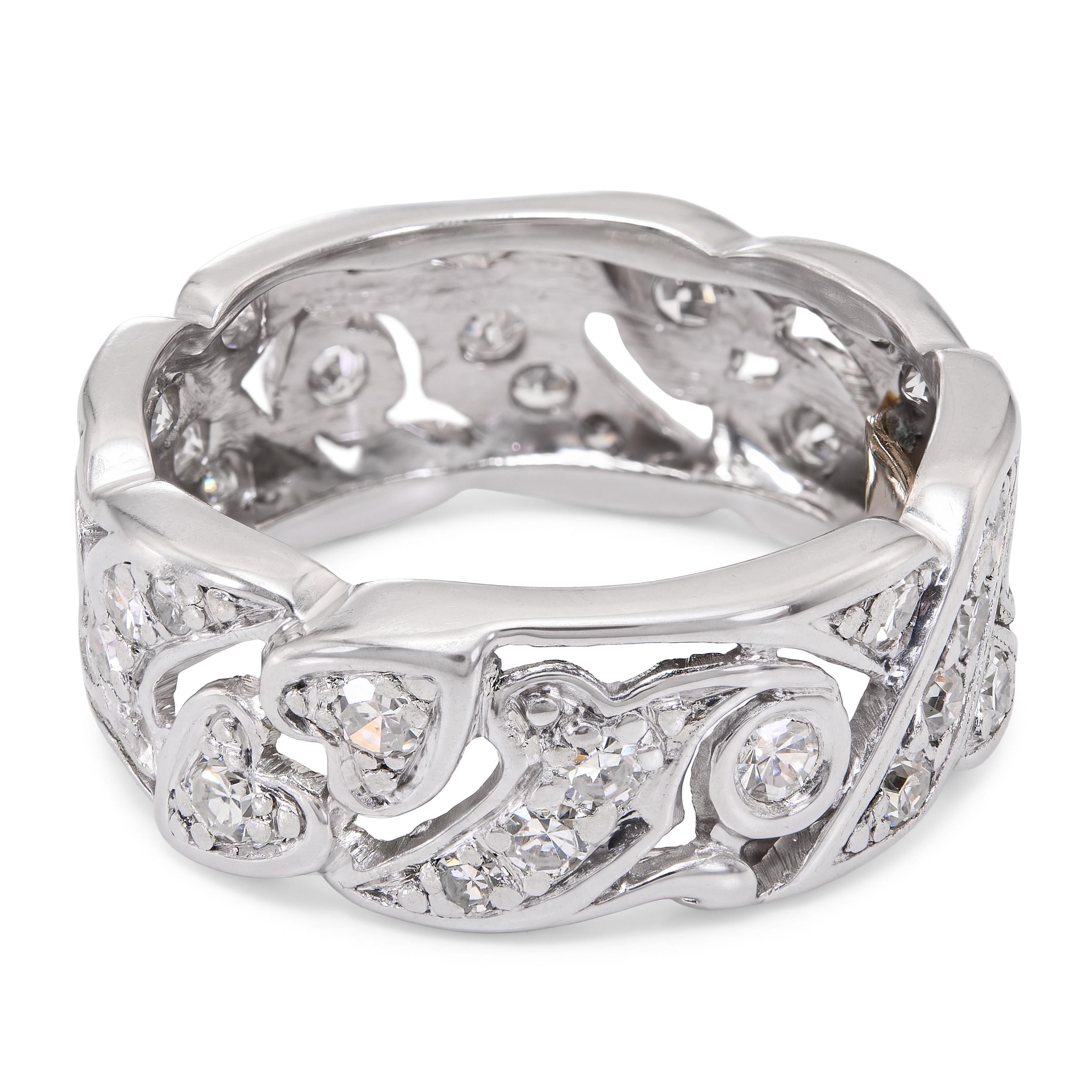 Vintage Platinum Diamond Floral Openwork Eternity Band Ring