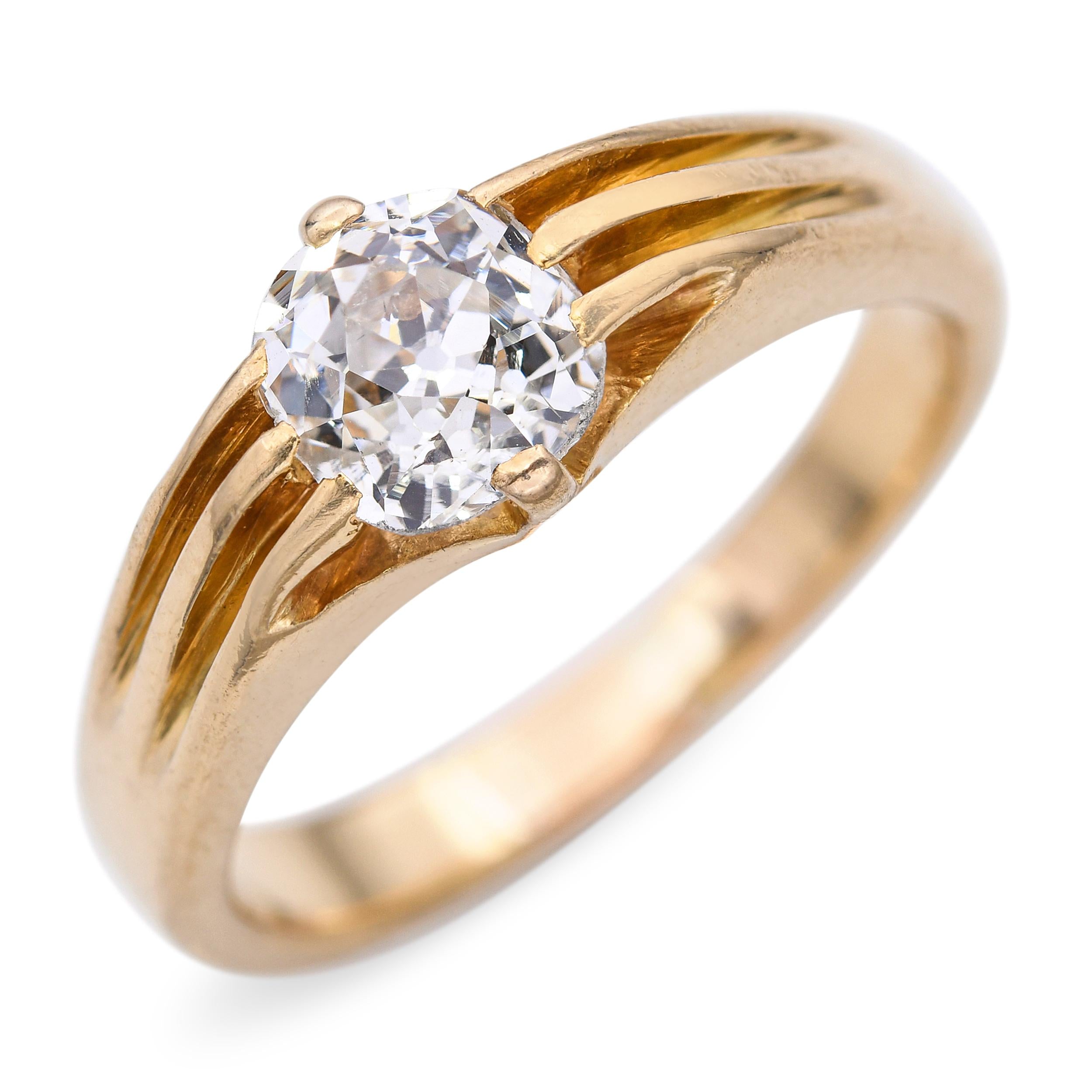 Antique 18k Yellow Gold Old Mine Cut 0.96ct Diamond Ring