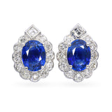 Vintage 17k White Gold 2.14tcw Vivid Blue Sapphire and 0.82tcw Diamond Earrings