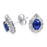 Vintage 17k White Gold 2.14tcw Vivid Blue Sapphire and 0.82tcw Diamond Earrings