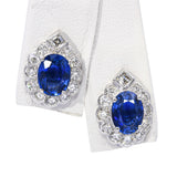 Vintage 17k White Gold 2.14tcw Vivid Blue Sapphire and 0.82tcw Diamond Earrings