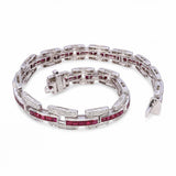 Vintage 14k White Gold Diamond and French Cut Ruby Bracelet