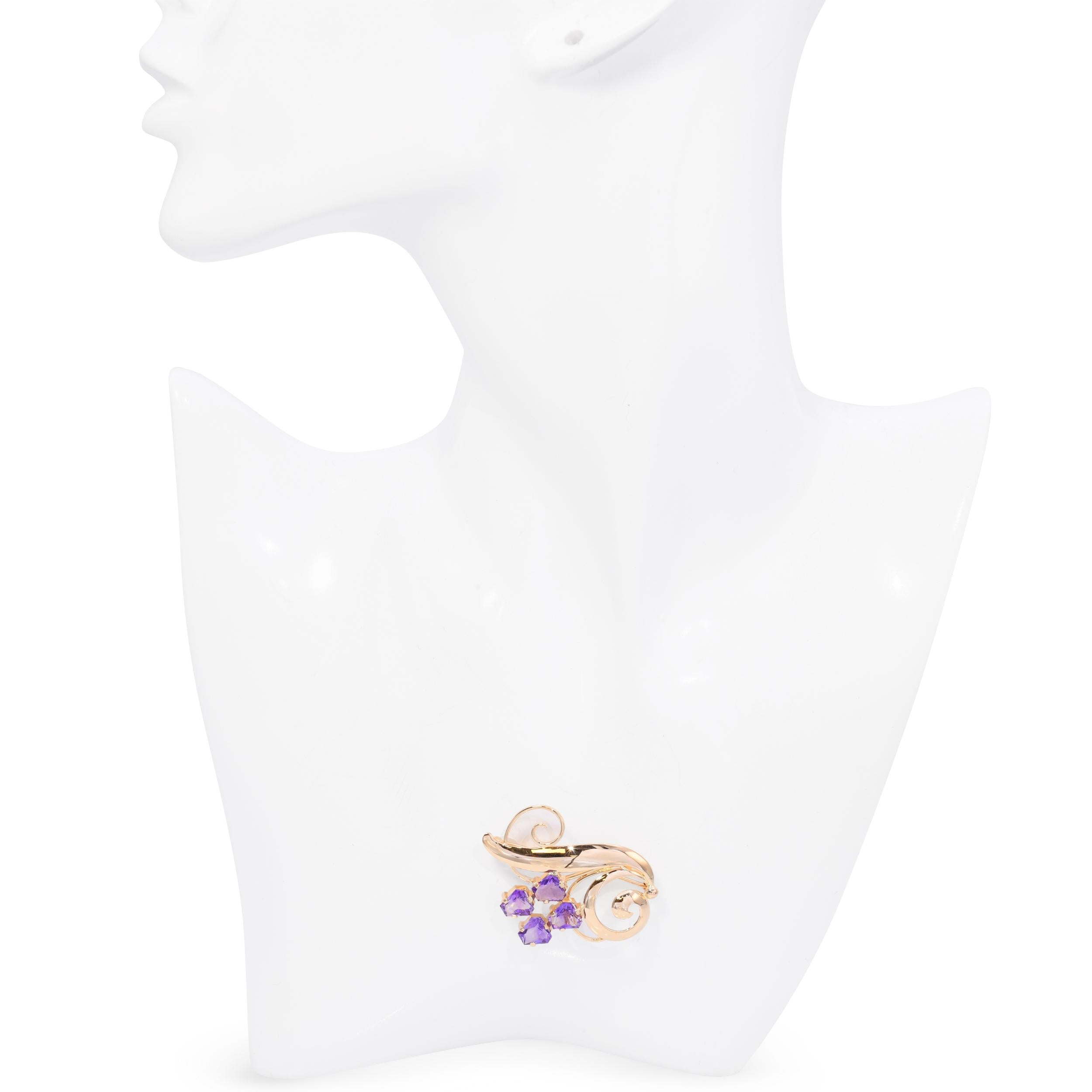 Vintage Tiffany & Co. 14k Yellow Gold Amethyst Free Form Floral Brooch