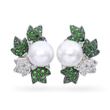 18k Black Rhodium White Gold South Sea Pearl Tsavorite and Diamond Earrings