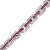 Vintage 14k White Gold Diamond and French Cut Ruby Bracelet