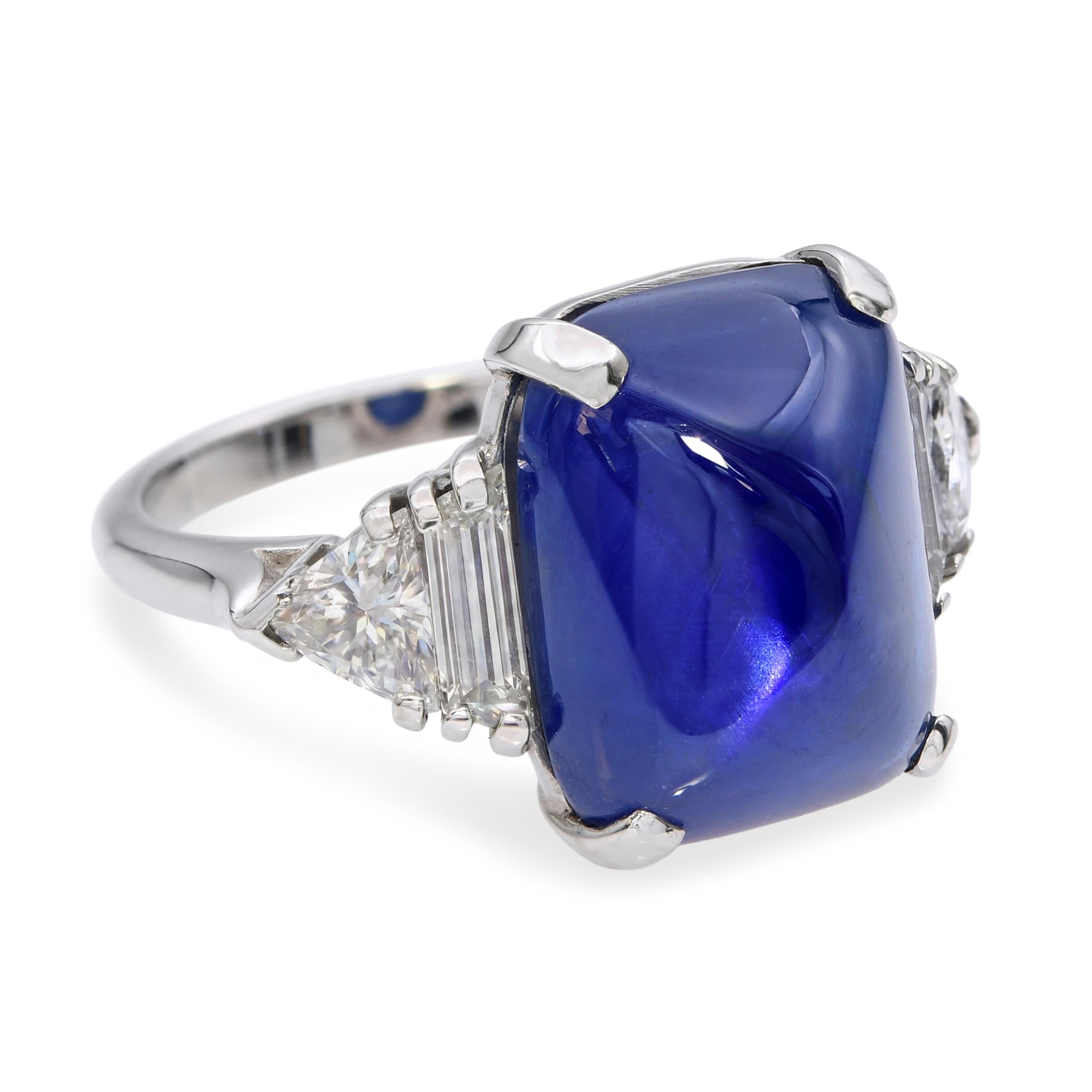 Platinum AGL 15.71ct Burma No Heat Sugarloaf Sapphire & Diamond Ring