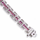 Vintage 14k White Gold Diamond and French Cut Ruby Bracelet
