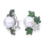 18k Black Rhodium White Gold South Sea Pearl Tsavorite and Diamond Earrings
