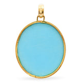 Vintage Yellow Gold Carved Roses Powdered Turquoise and Mabe Peal Pendant