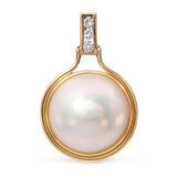 Vintage 14k Yellow Gold Mabe Pearl and Diamond Pendant
