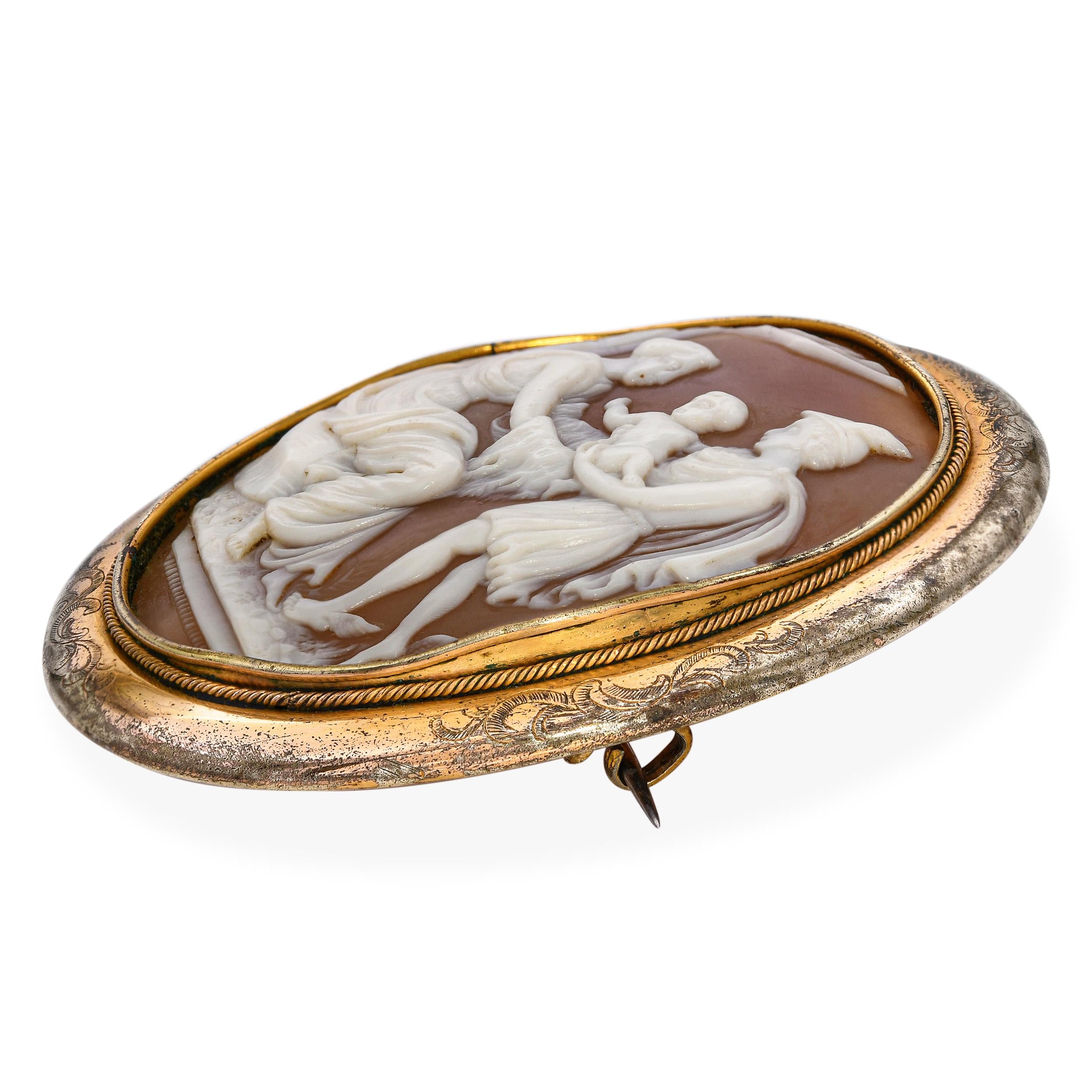 Antique Mercury Presenting an Infant Shell Cameo Brooch
