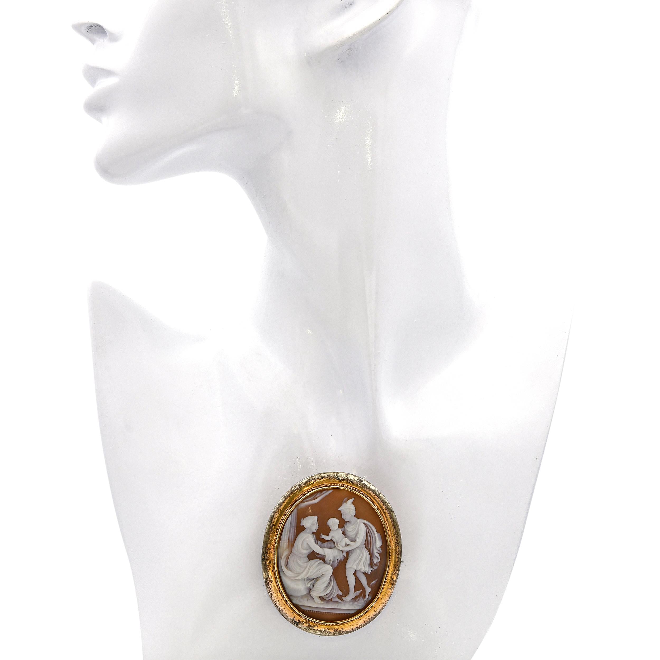 Antique Mercury Presenting an Infant Shell Cameo Brooch