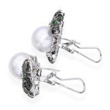 18k Black Rhodium White Gold South Sea Pearl Tsavorite and Diamond Earrings
