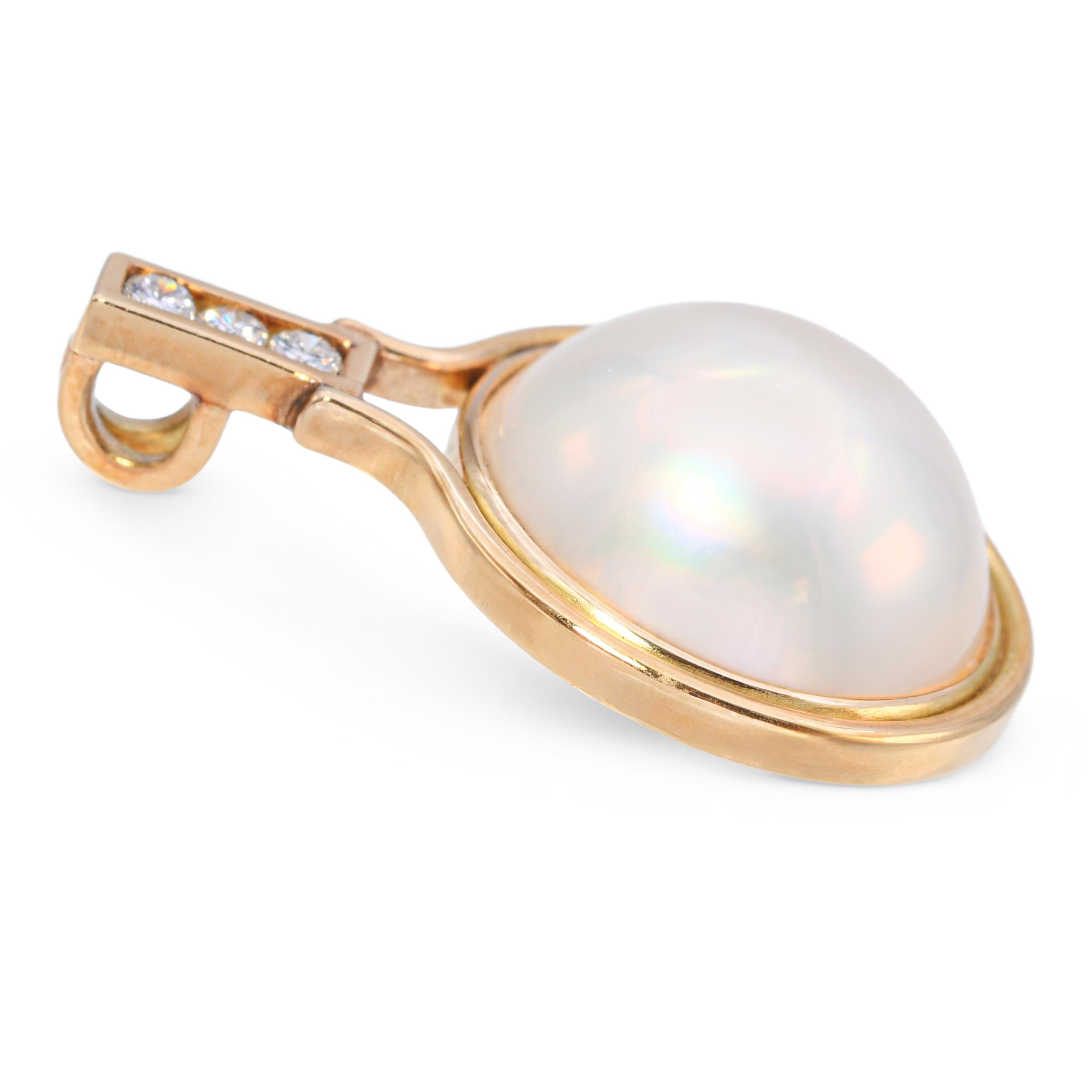 Vintage 14k Yellow Gold Mabe Pearl and Diamond Pendant