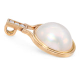Vintage 14k Yellow Gold Mabe Pearl and Diamond Pendant
