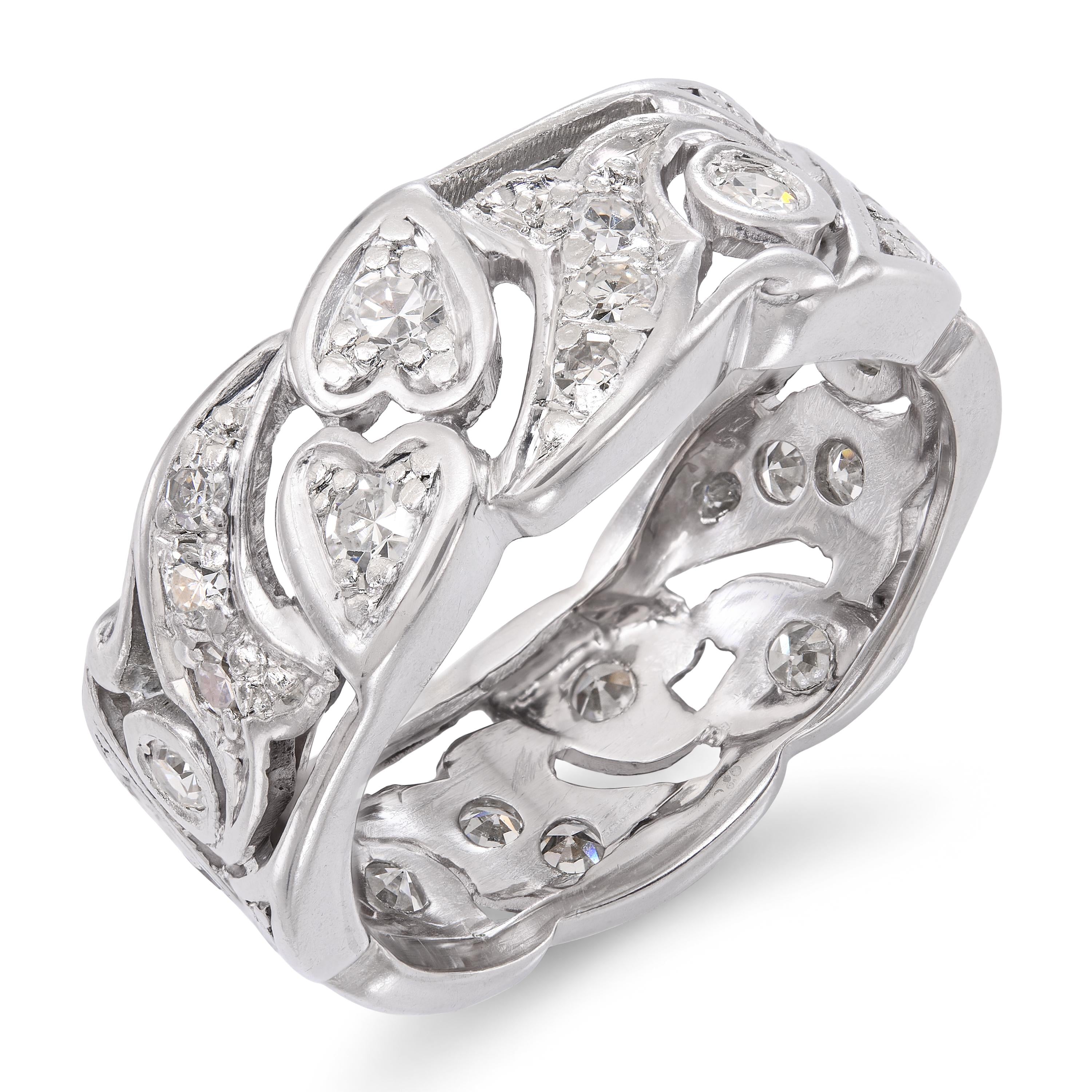 Vintage Platinum Diamond Floral Openwork Eternity Band Ring