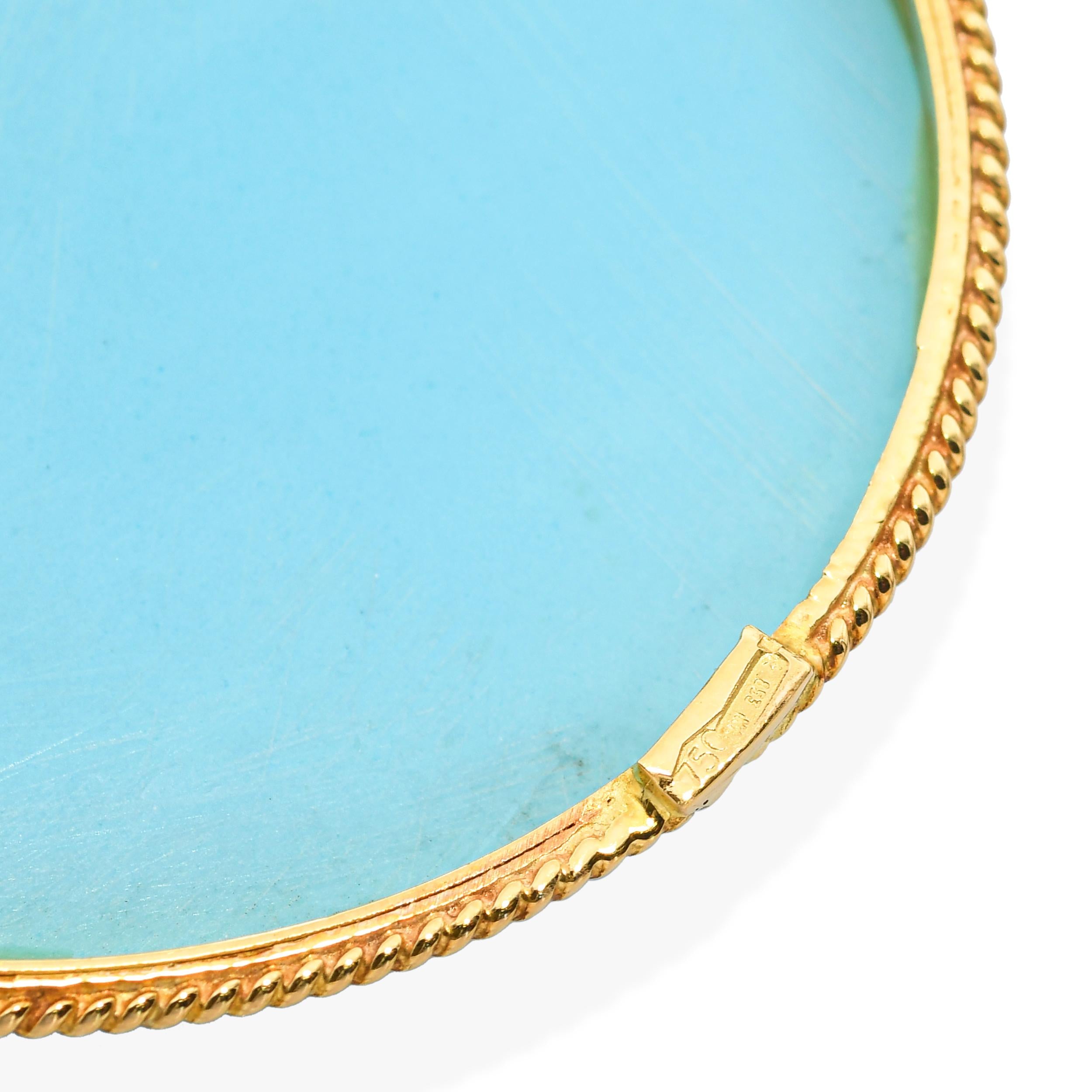 Vintage Yellow Gold Carved Roses Powdered Turquoise and Mabe Peal Pendant