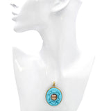 Vintage Yellow Gold Carved Roses Powdered Turquoise and Mabe Peal Pendant
