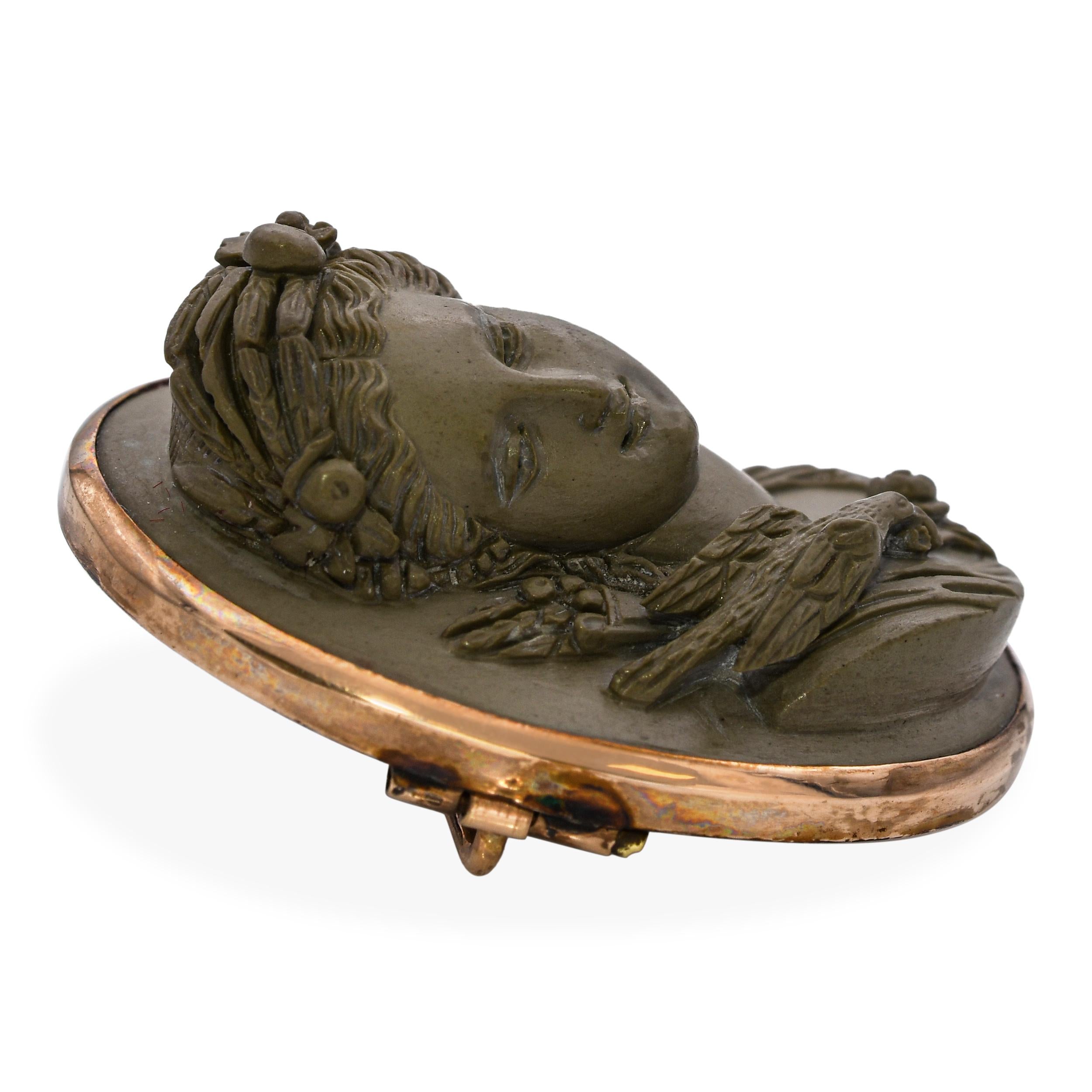 Vintage 8k Yellow Gold Pompei Woman Lava Cameo Brooch