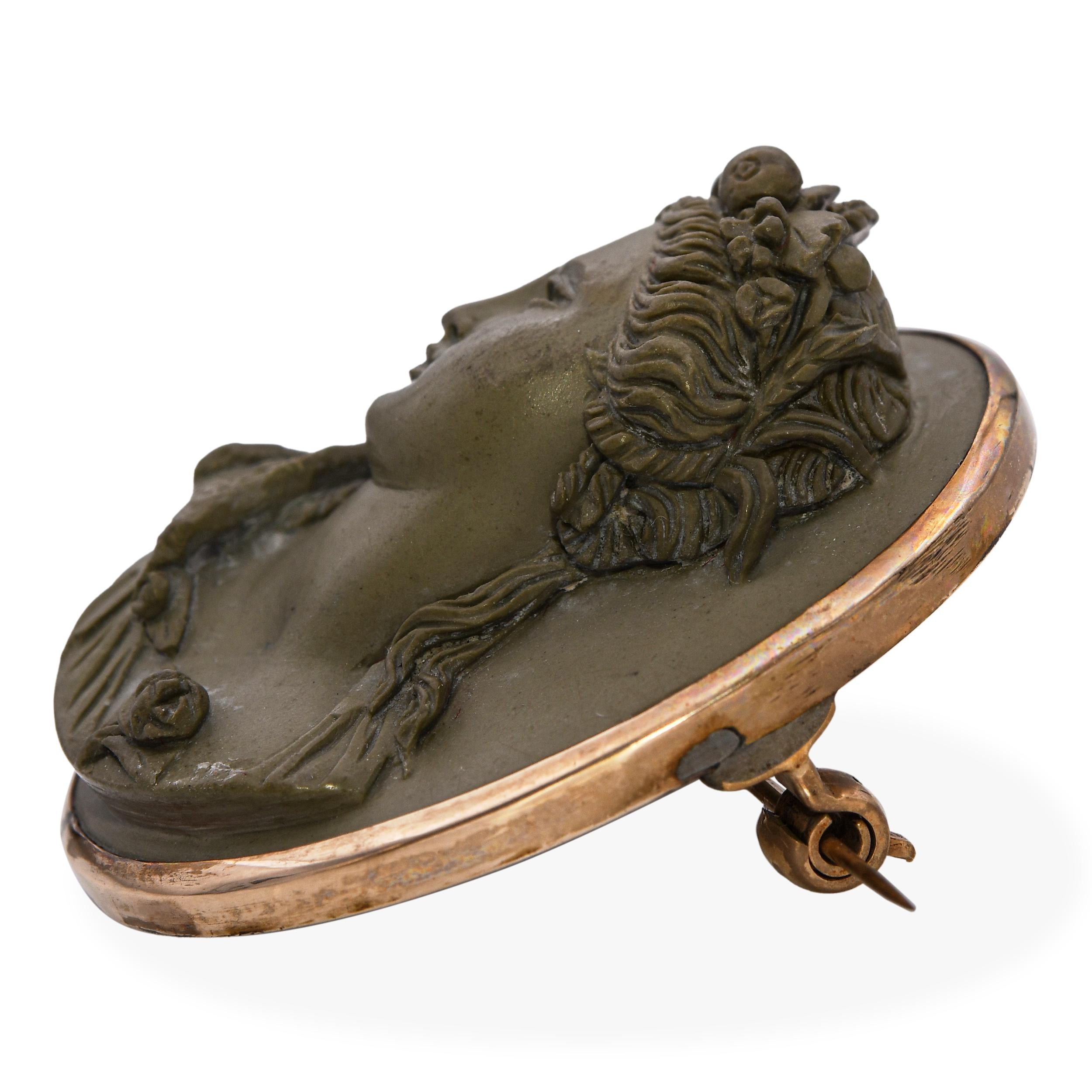 Vintage 8k Yellow Gold Pompei Woman Lava Cameo Brooch