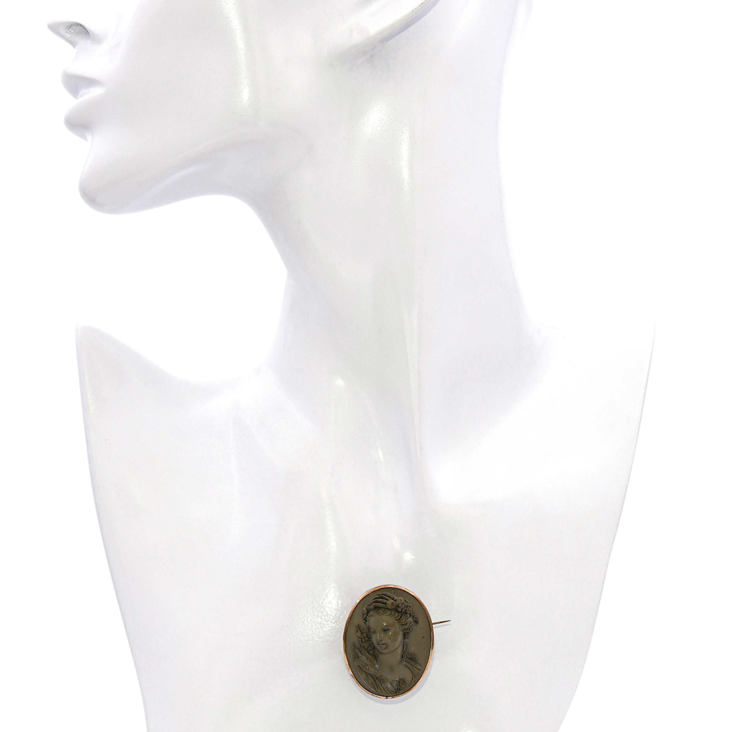 Vintage 8k Yellow Gold Pompei Woman Lava Cameo Brooch