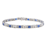 Art Deco 18k White Gold Diamond and Synthetic Sapphire Line Bracelet