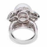 Platinum South Sea Pearl and Diamond Flower Statement Ring