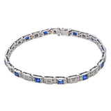 Art Deco 18k White Gold Diamond and Synthetic Sapphire Line Bracelet