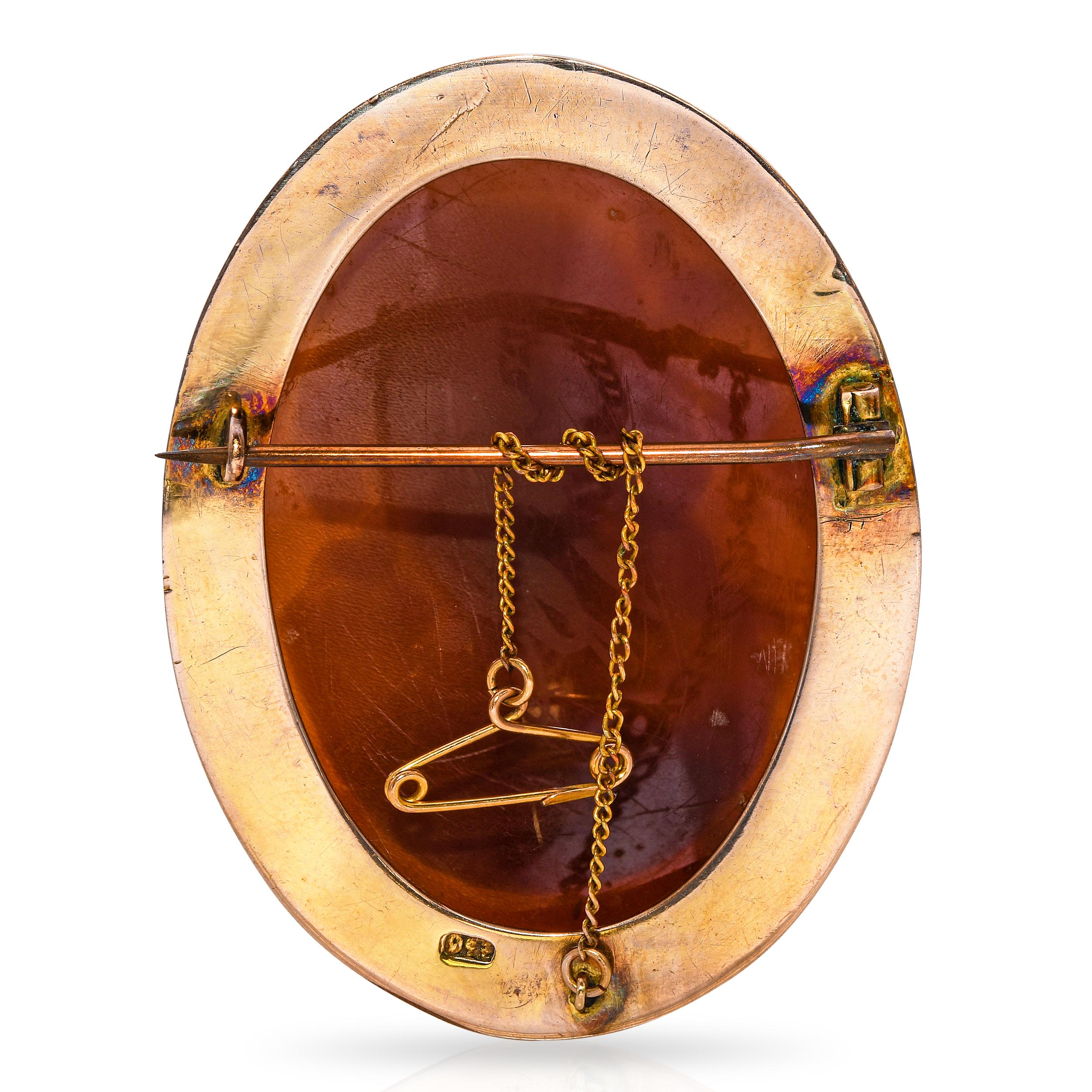 Antique 8k Yellow Gold Shell Cameo Hera Brooch