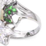 X 18k Black Rhodium White Gold Pearl Tsavorite and Diamond Floral Ring